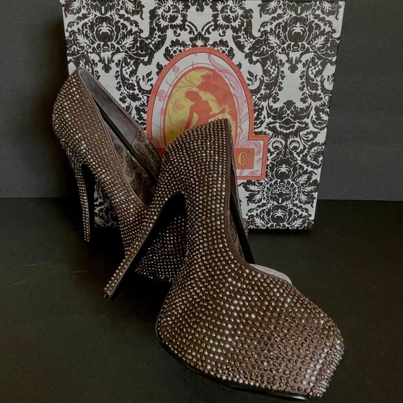 Bordello Teeze Rhinestone Platforms Pewter Size 8 - Picture 3 of 14